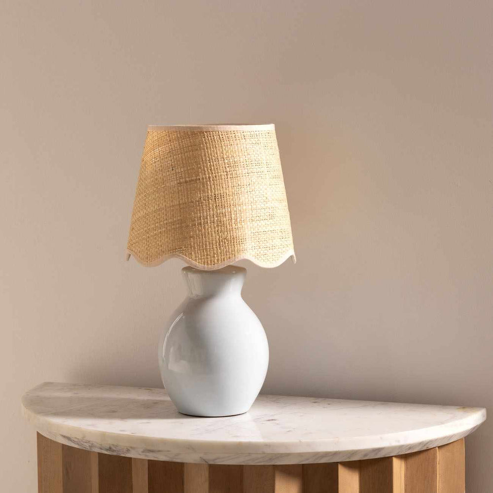 Salgareda Grey Ceramic Table Lamp – Blue & Beige Shade - The Rug Decor