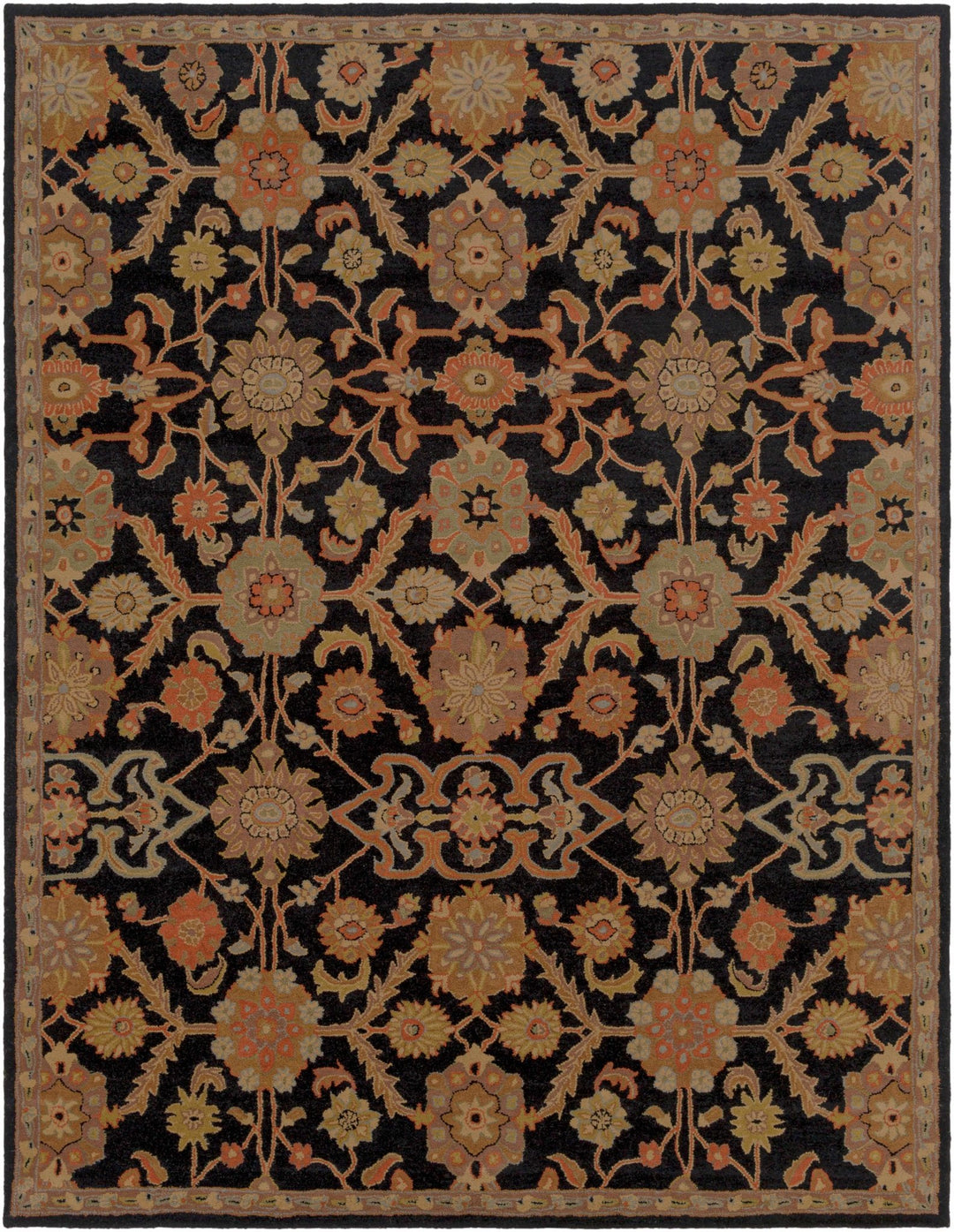 Salix Traditional hand Tufted Black Wool Rug - The Rug Decor