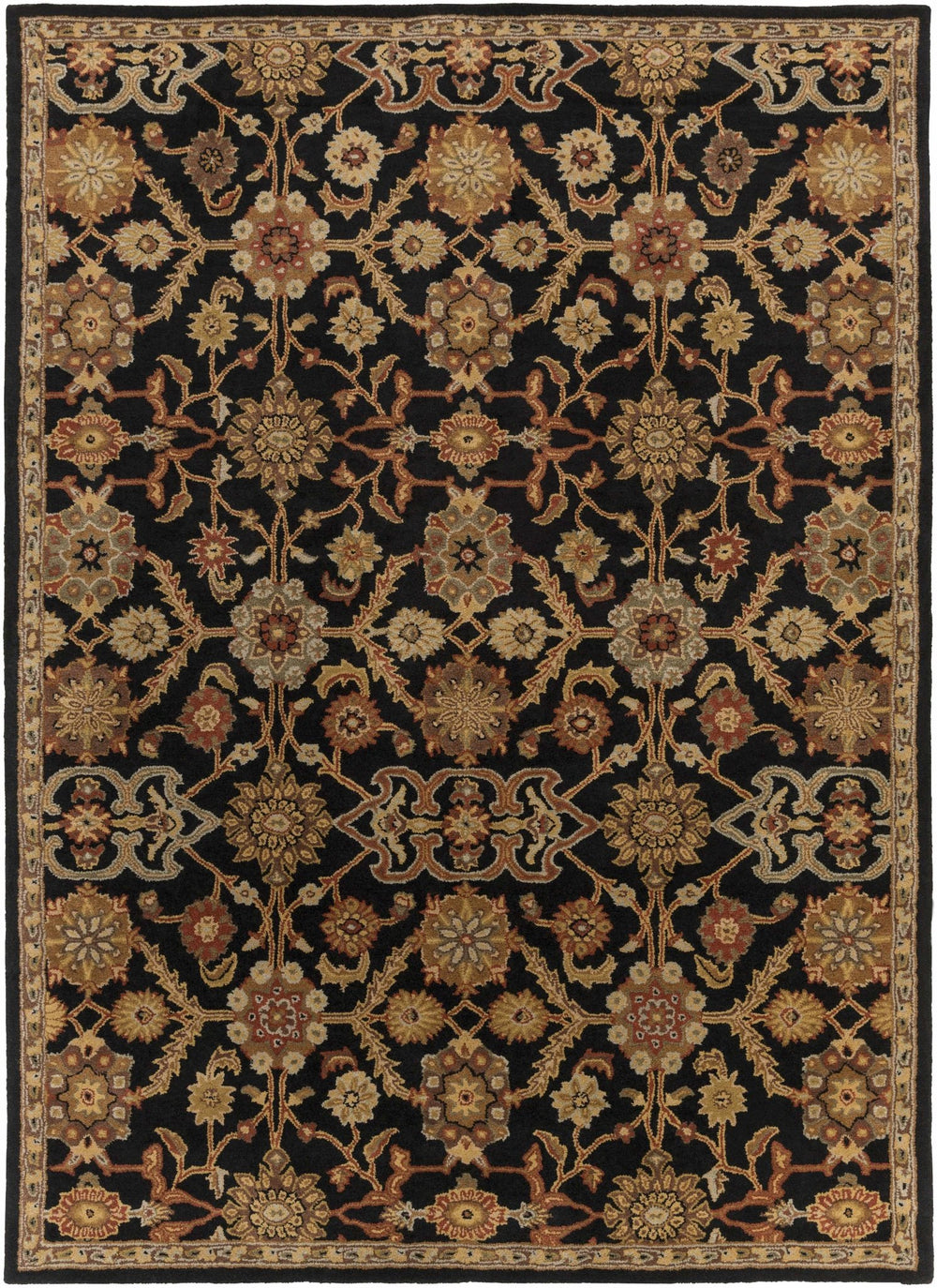 Salix Traditional hand Tufted Black Wool Rug - The Rug Decor