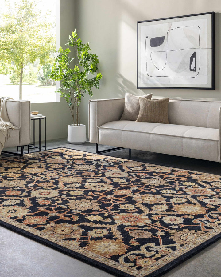 Salix Traditional hand Tufted Black Wool Rug - The Rug Decor