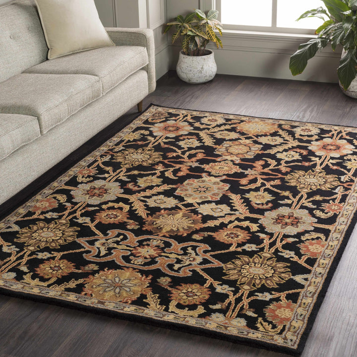 Salix Traditional hand Tufted Black Wool Rug - The Rug Decor