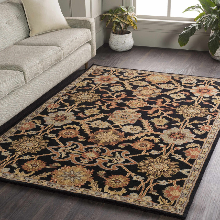 Salix Traditional hand Tufted Black Wool Rug - The Rug Decor