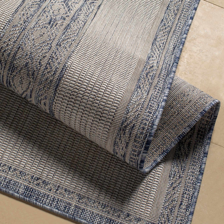 Sallynoggin Bohemian Style Blue And Off White Indoor & Outdoor Rug - The Rug Decor