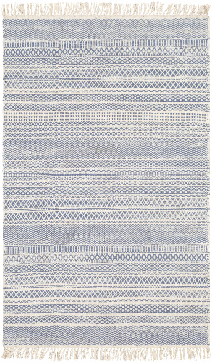 Sanctuary Blue And Ivory Modern Geometrical Hand Woven Area Rug