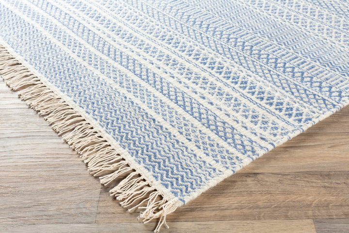 Sanctuary Blue And Ivory Modern Geometrical Hand Woven Area Rug
