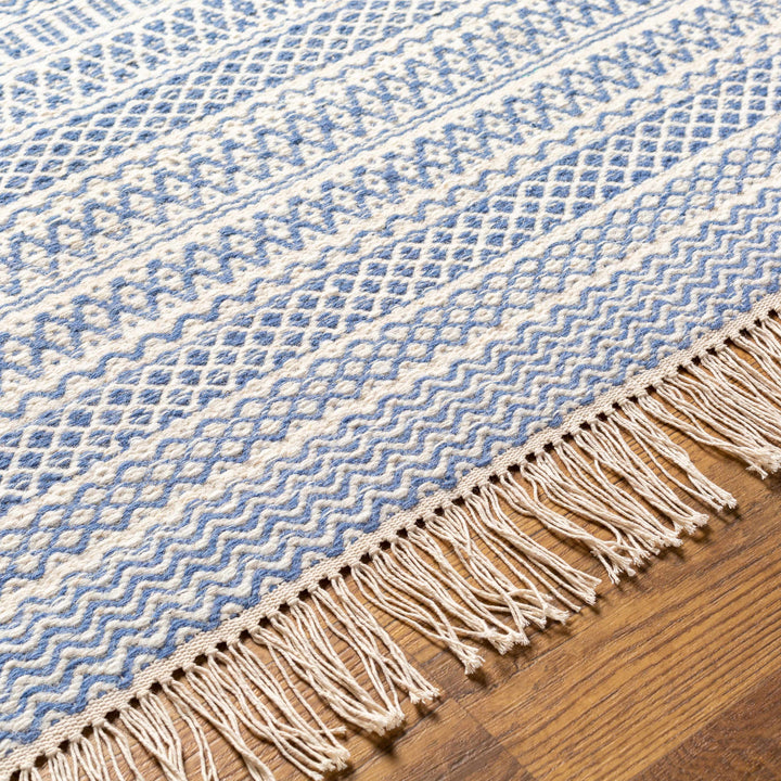 Sanctuary Blue And Ivory Modern Geometrical Hand Woven Area Rug