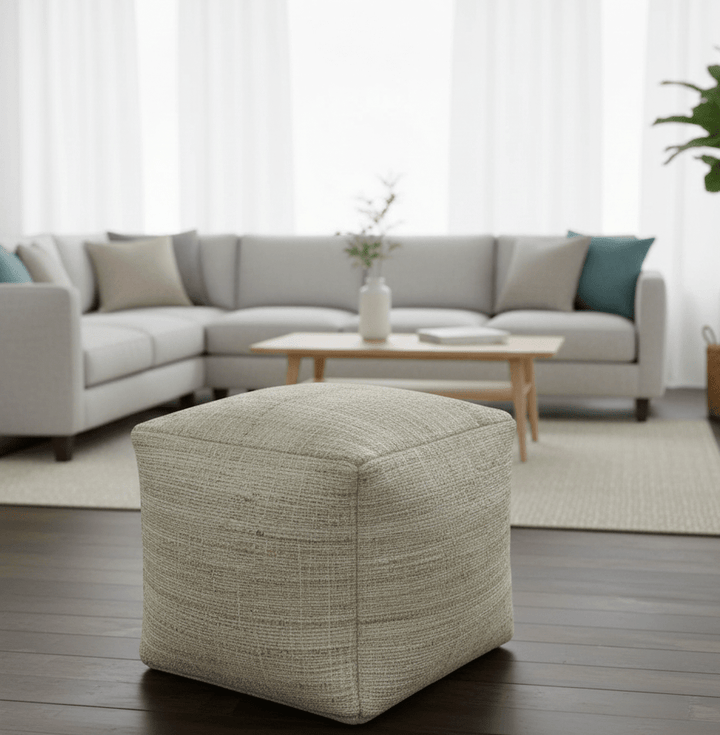 Sand Boho Farmhouse Natural Brown and Beige Jute Pouf - The Rug Decor