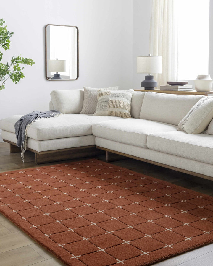 Sanvi Modern Geometrical Rust And Beige Wool Rug - The Rug Decor
