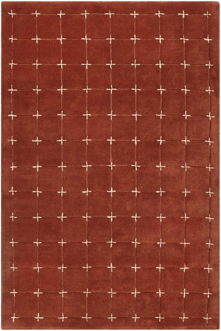 Sanvi Modern Geometrical Rust And Beige Wool Rug - The Rug Decor