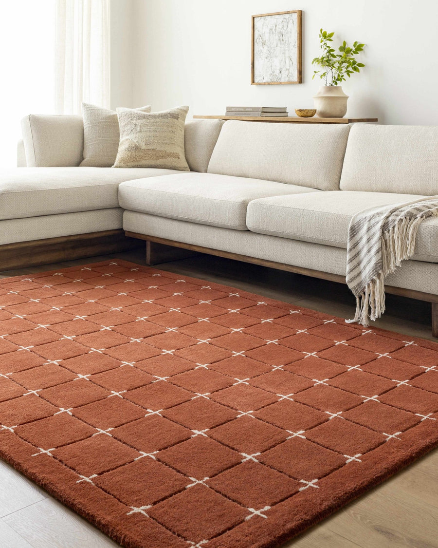 Sanvi Modern Geometrical Rust And Beige Wool Rug - The Rug Decor
