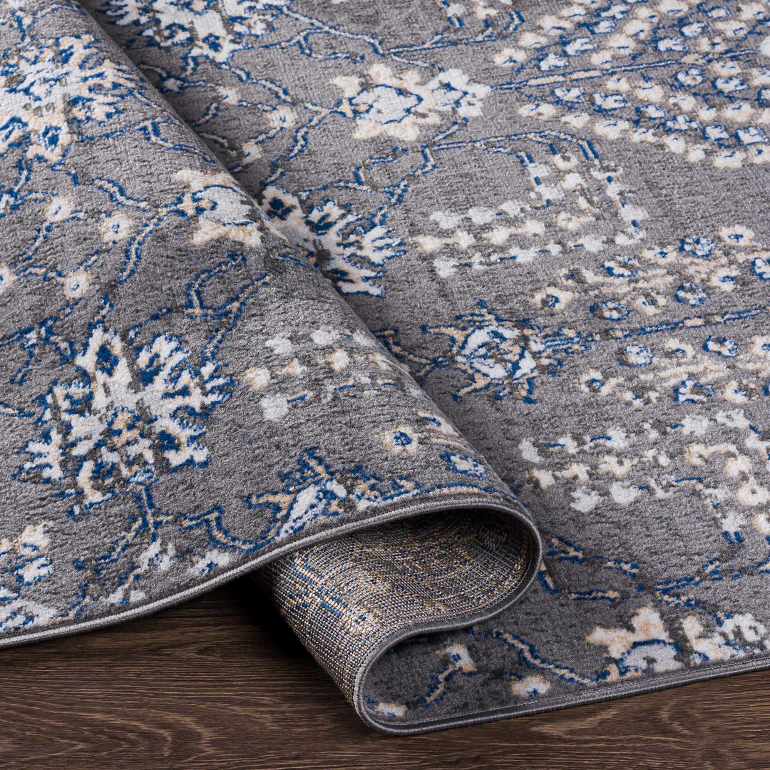 Sapinero Gray And Blue Traditional Floral Design Area Rug