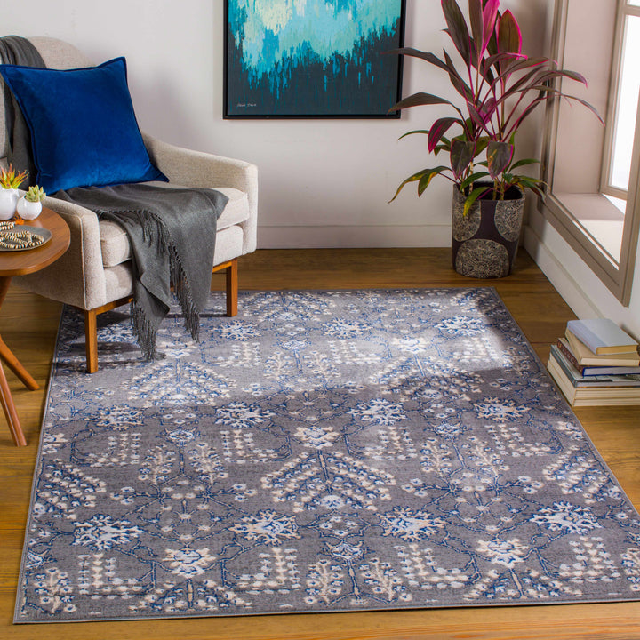 Sapinero Gray And Blue Traditional Floral Design Area Rug