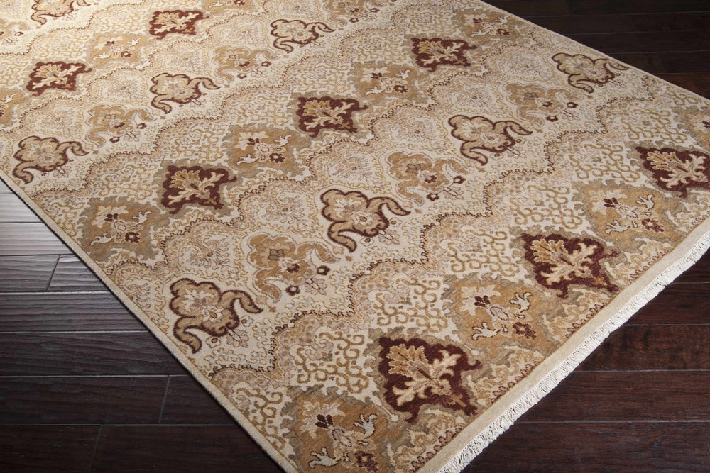 Saratoga Traditional Style Taupe & Camel Hand Knotted Wool Rug - The Rug Decor