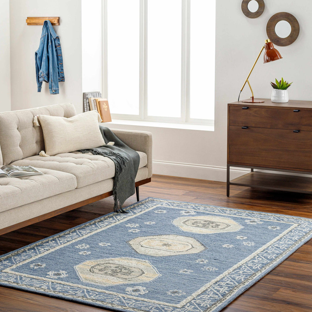 Arwan Traditional Style Beige And Blue Hand Tufted Wool Area Rug