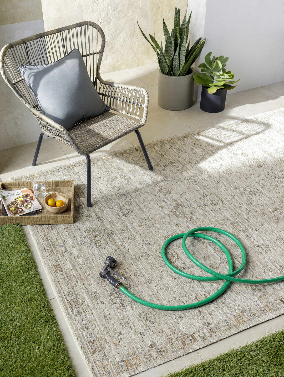 Mikia Traditional Gray Outdoor Machine Woven Rug