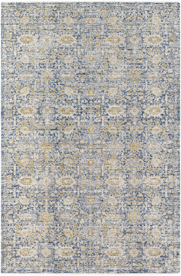 Nakos Traditional Blue And Gold Washable Area Rug