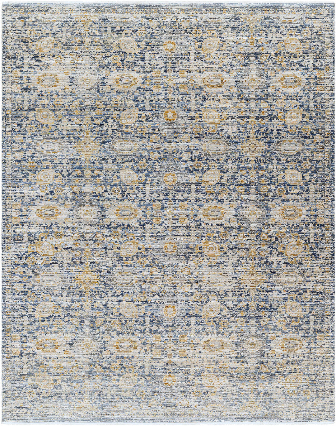 Nakos Traditional Blue And Gold Washable Area Rug