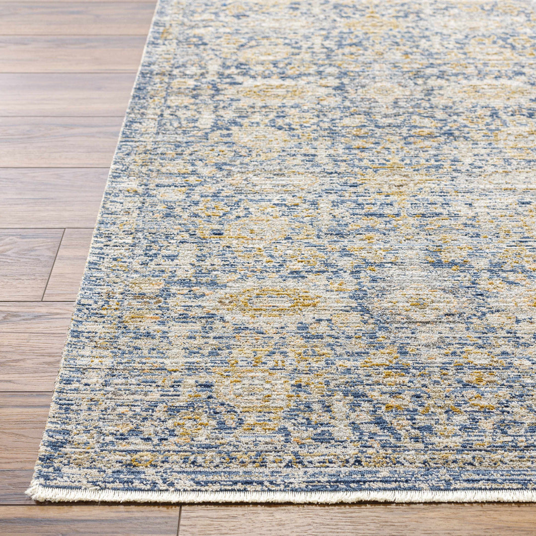 Nakos Traditional Blue And Gold Washable Area Rug