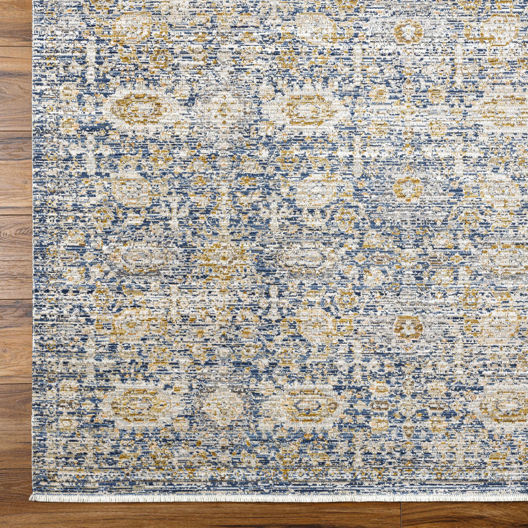 Nakos Traditional Blue And Gold Washable Area Rug