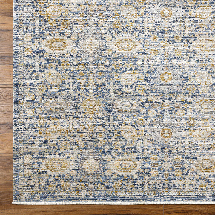 Nakos Traditional Blue And Gold Washable Area Rug