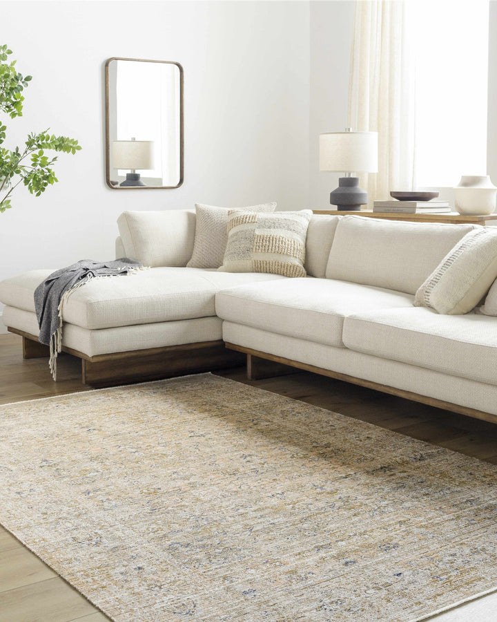 Noura Traditional Style Beige And Blue Washable Area Rug