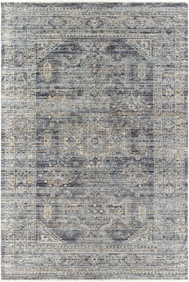 Perga Traditional Style Blue And Gray Washable Area Rug