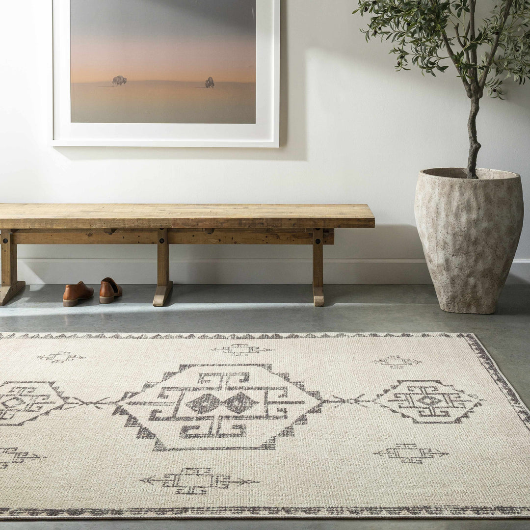 Fatin Traditional Tribal Beige And Gray Area Rug