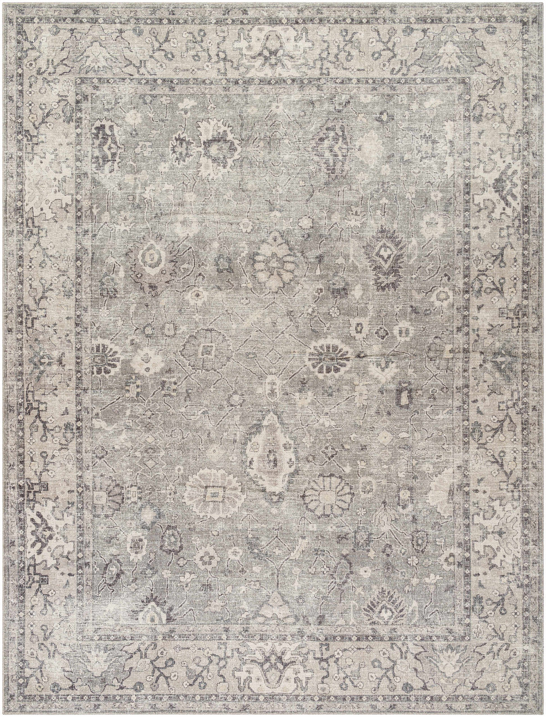 Yvon Traditional Gray Oushak Machine Woven Rug