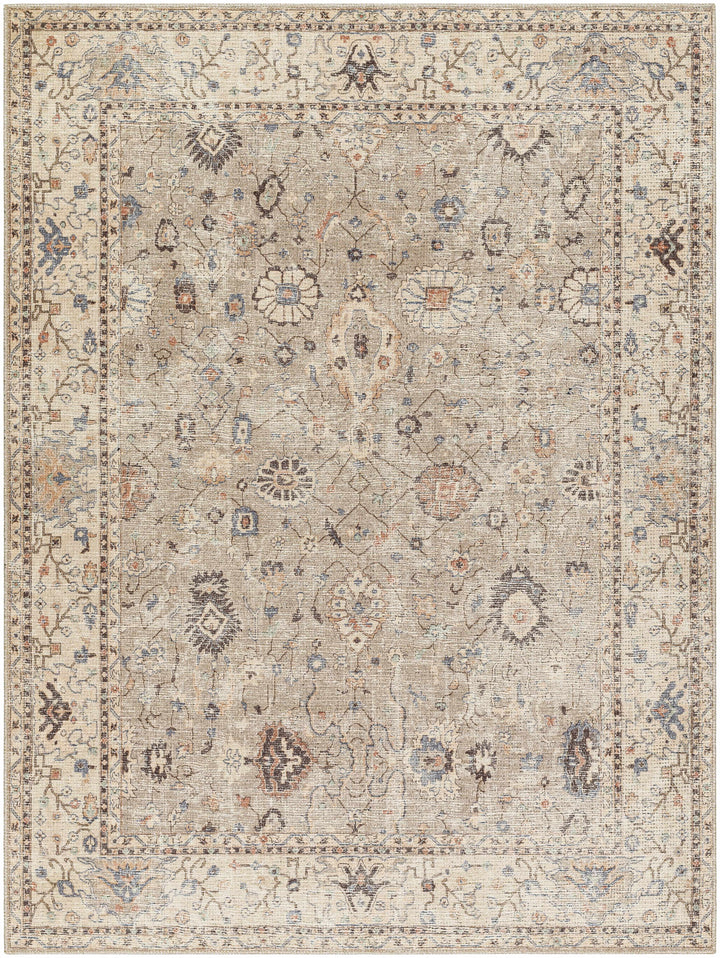 Yvon Traditional Oushak Beige And Brown Machine Woven Rug