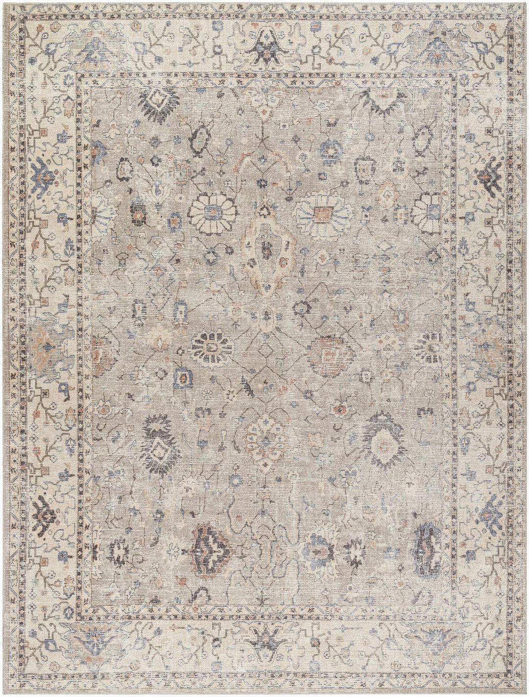 Yvon Traditional Oushak Beige And Brown Machine Woven Rug