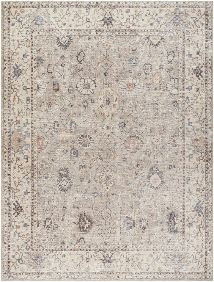 Yvon Traditional Oushak Beige And Brown Machine Woven Rug