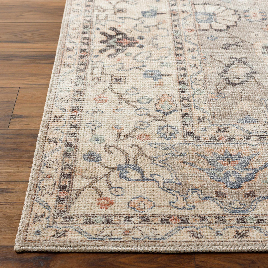 Yvon Traditional Oushak Beige And Brown Machine Woven Rug