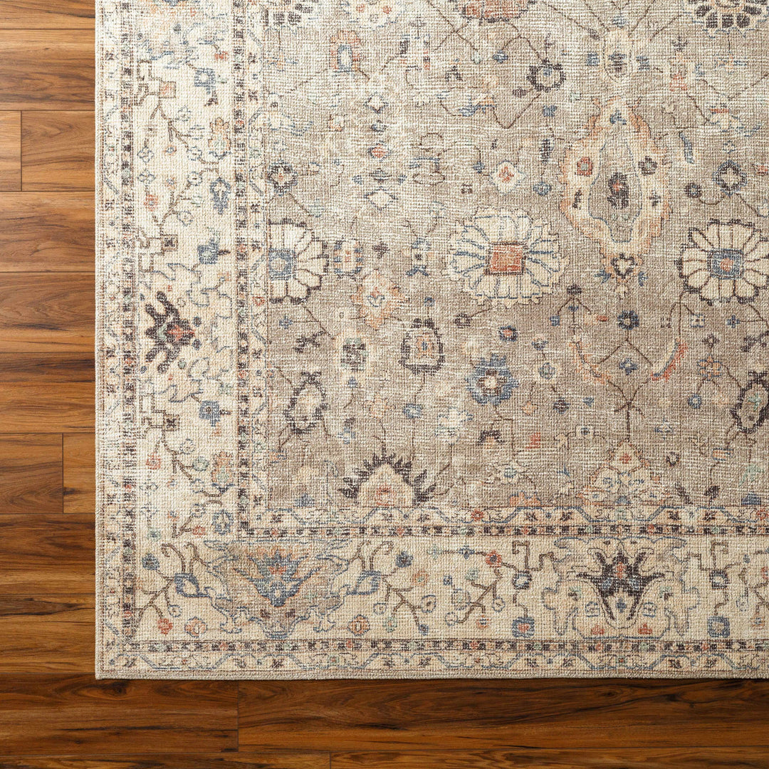 Yvon Traditional Oushak Beige And Brown Machine Woven Rug