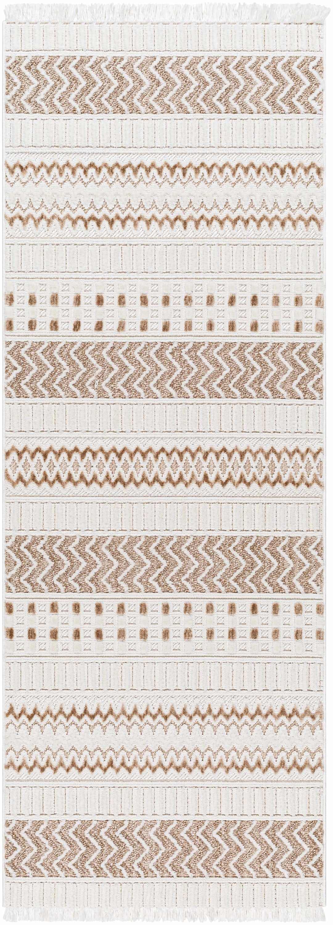 Eiko Traditional Style Beige Textured Saxony Rug with Fringes