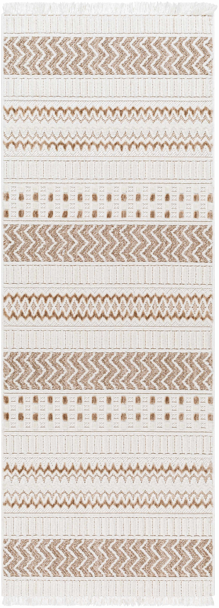 Eiko Traditional Style Beige Textured Saxony Rug with Fringes