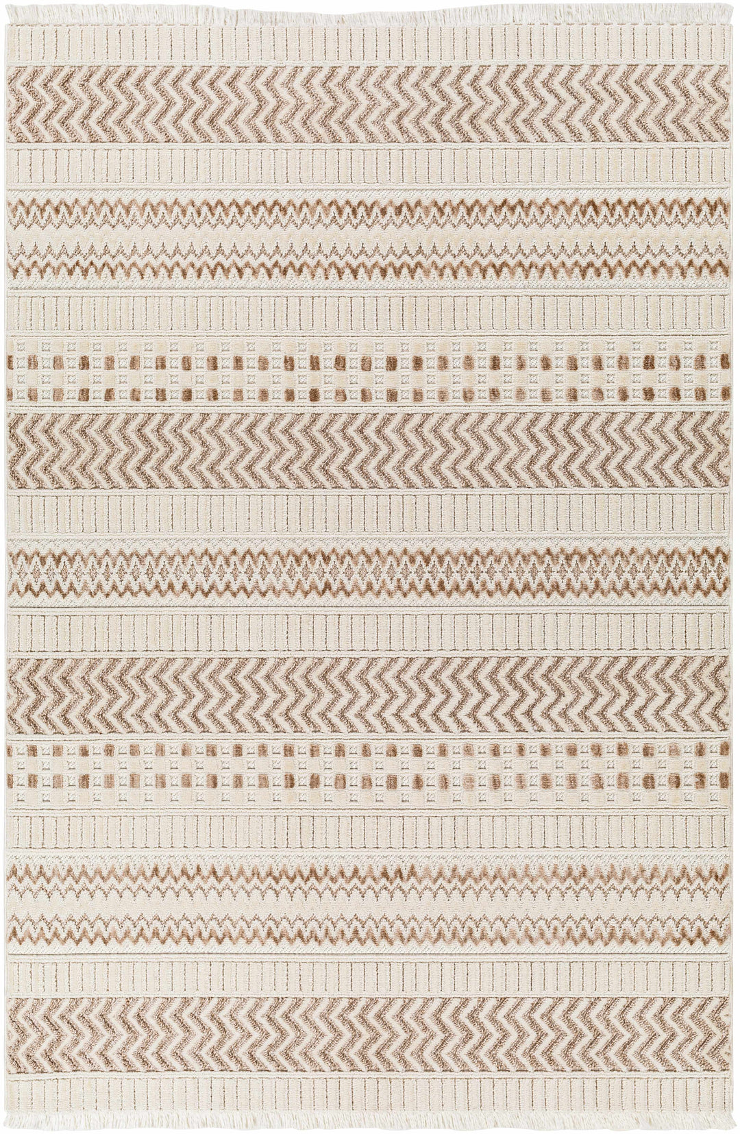 Eiko Traditional Style Beige Textured Saxony Rug with Fringes