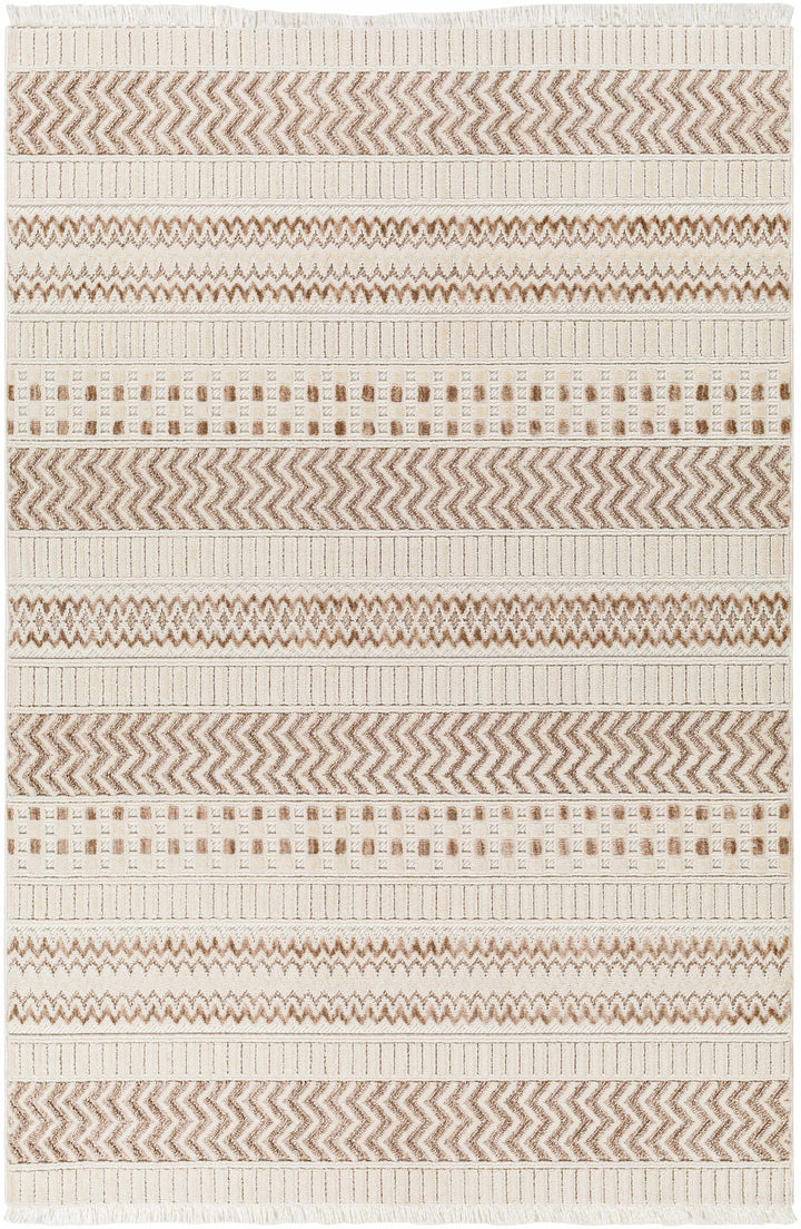 Eiko Traditional Style Beige Textured Saxony Rug with Fringes