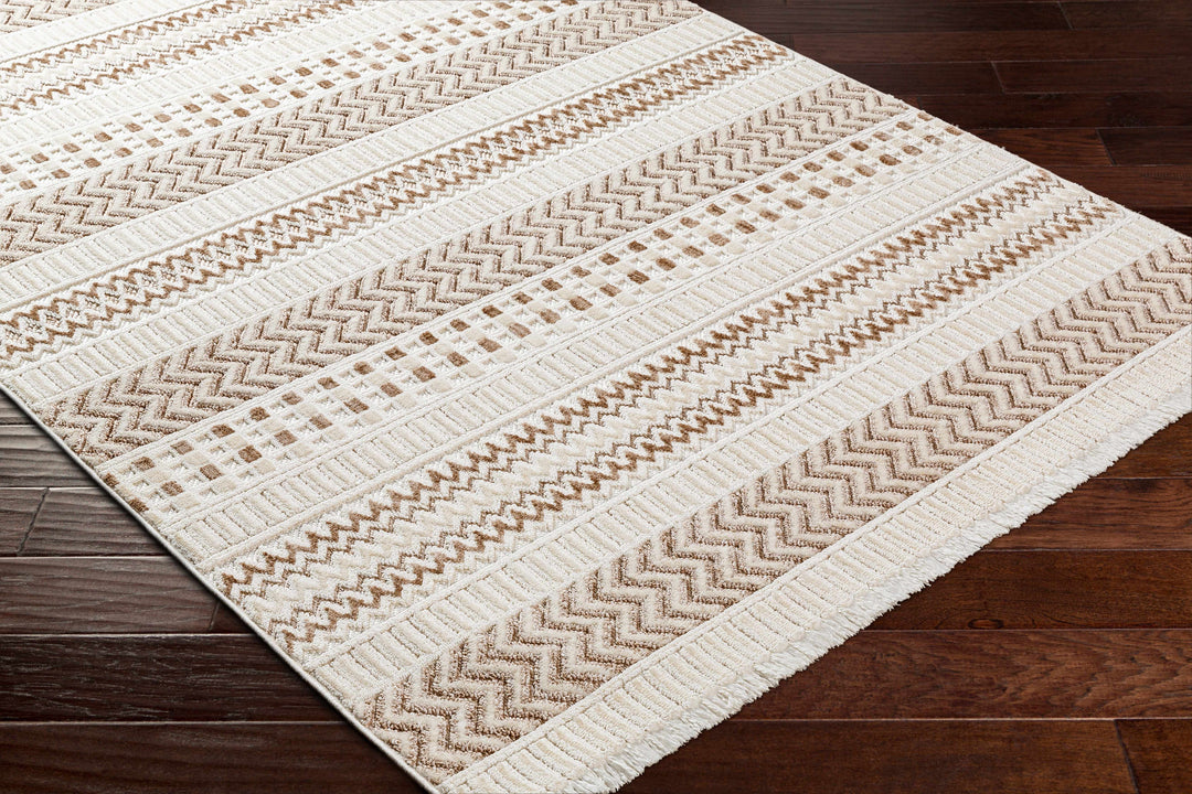 Eiko Traditional Style Beige Textured Saxony Rug with Fringes