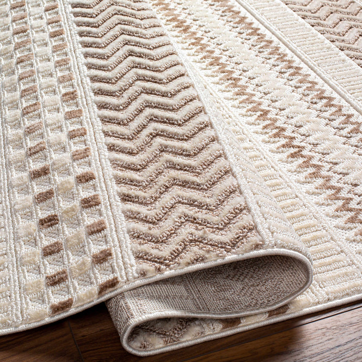 Eiko Traditional Style Beige Textured Saxony Rug with Fringes