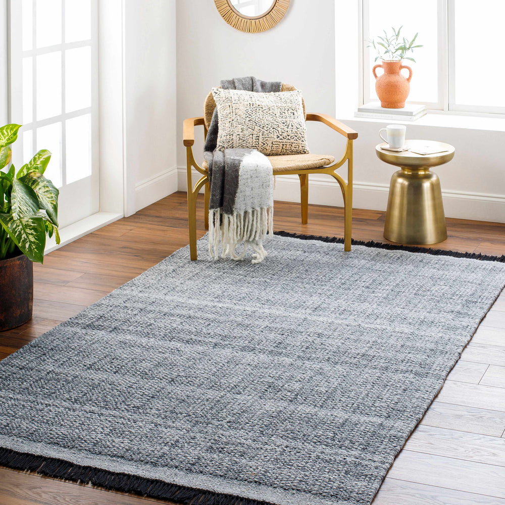 Gray hand-woven area rug rectangle with short fringe edges