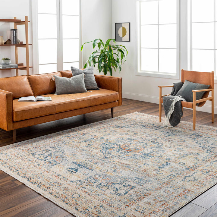 Bora Traditional Distress Beige And Blue Area Rug