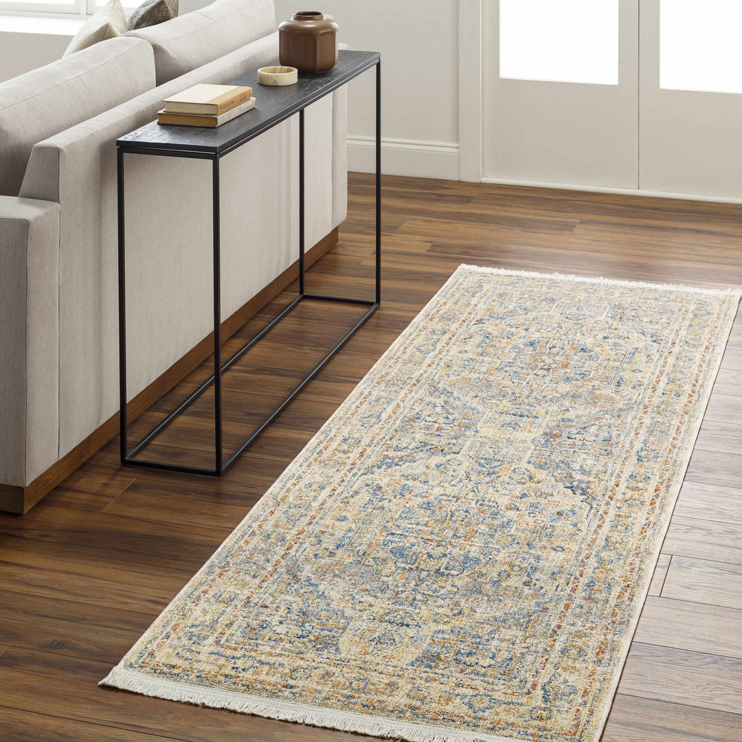 Bora Traditional Distress Beige And Blue Area Rug