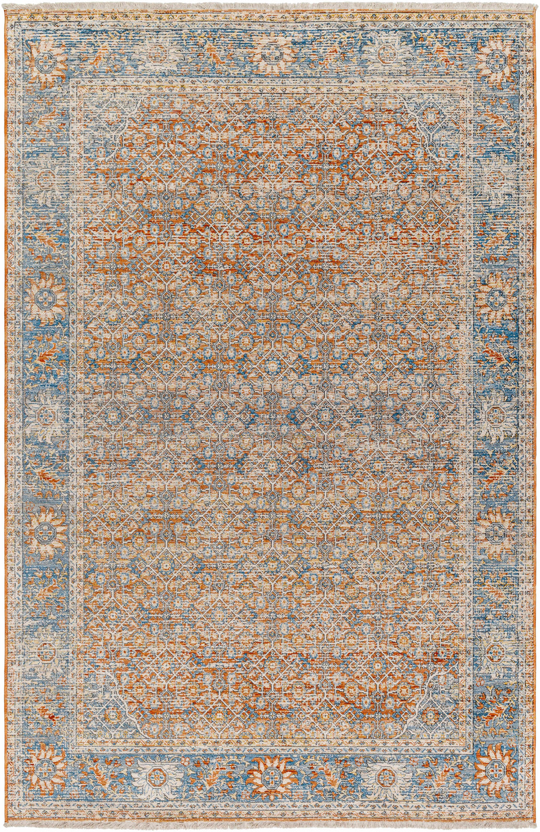 Dalit Traditional Style Rust & Blue Area Rug