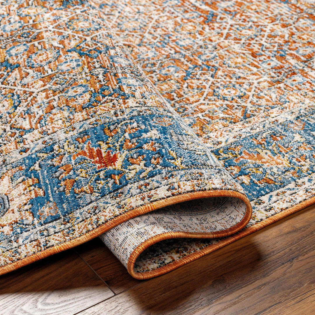 Dalit Traditional Style Rust & Blue Area Rug