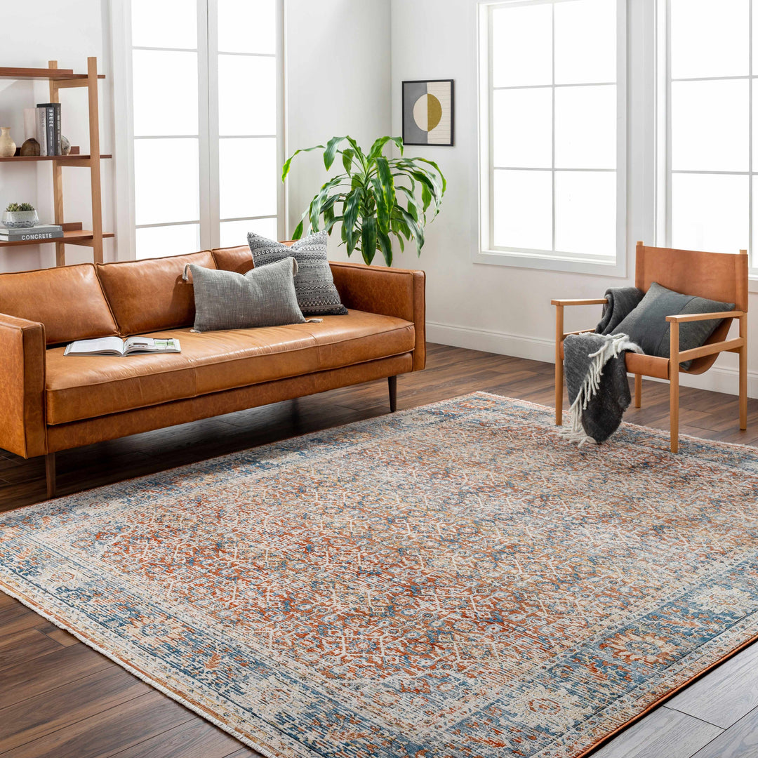 Dalit Traditional Style Rust & Blue Area Rug