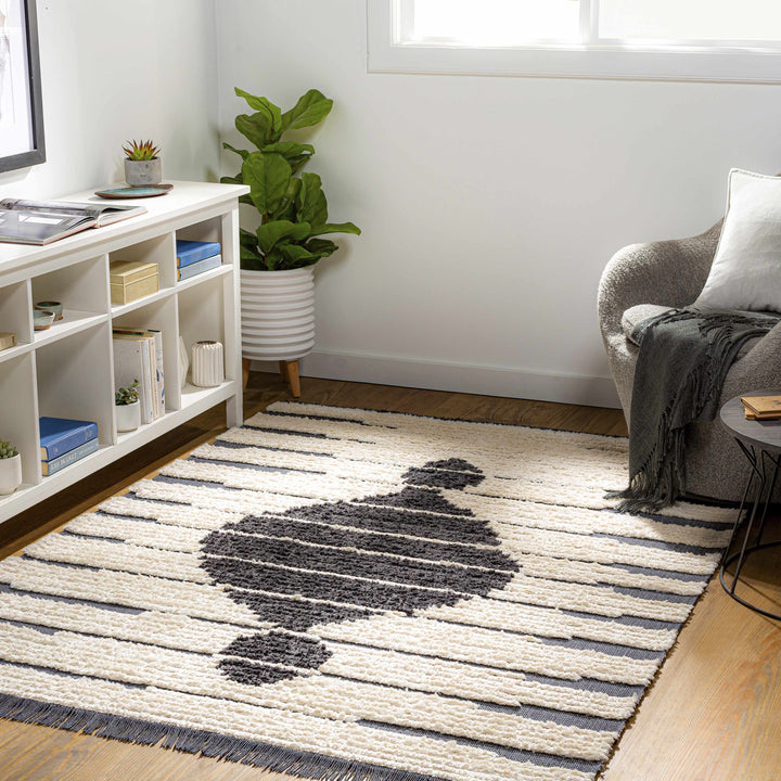 Sedef Ivory And Charcoal Modern Style Area Rug