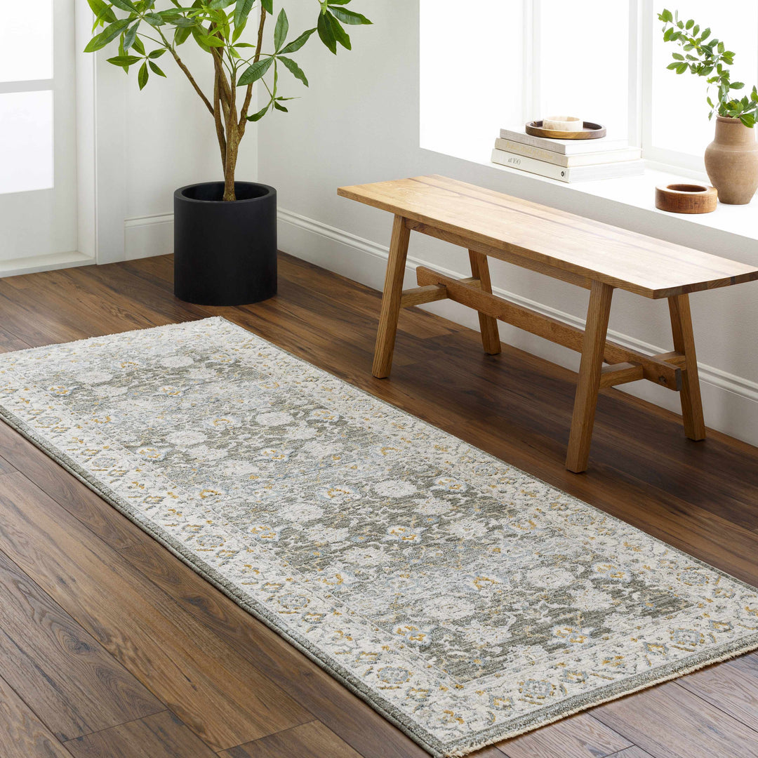 Amaru Traditional Style Gray And Beige Rug with Fringes