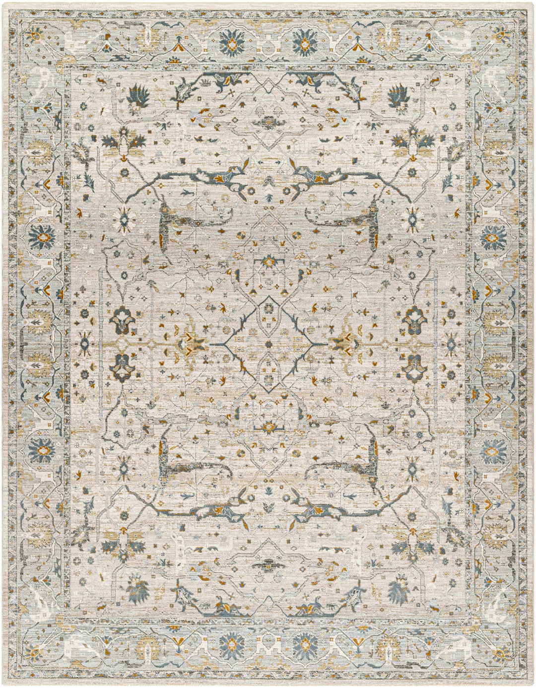 Aviva Traditional Style Ivory And Teal Area Rug