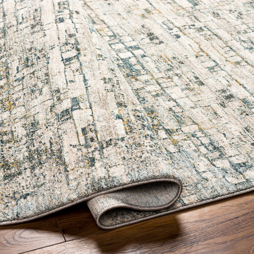 Chaka Modern Abstract Design Beige And Teal Area Rug