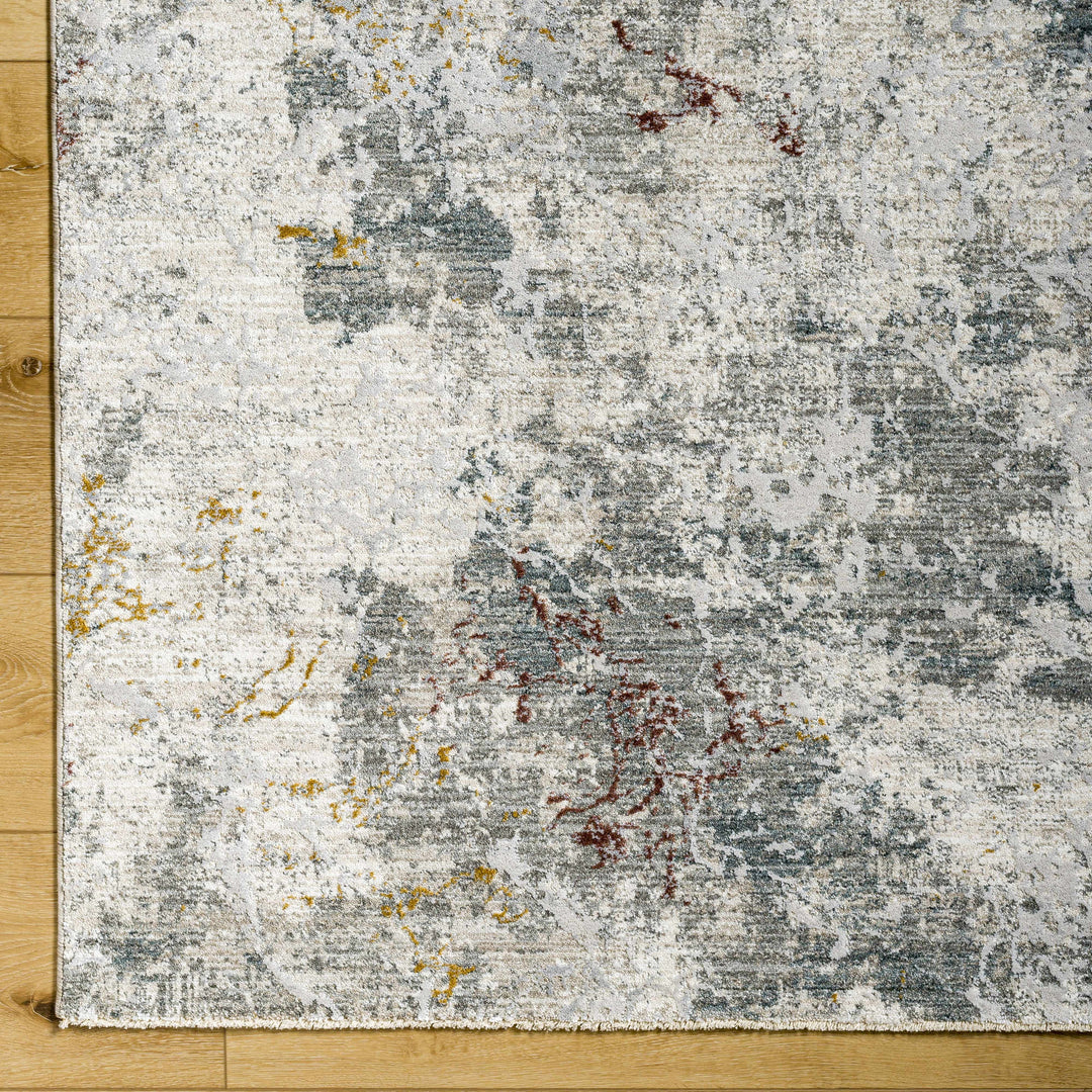Edana Modern Abstract Design Ivory And Gray Rug with Fringes